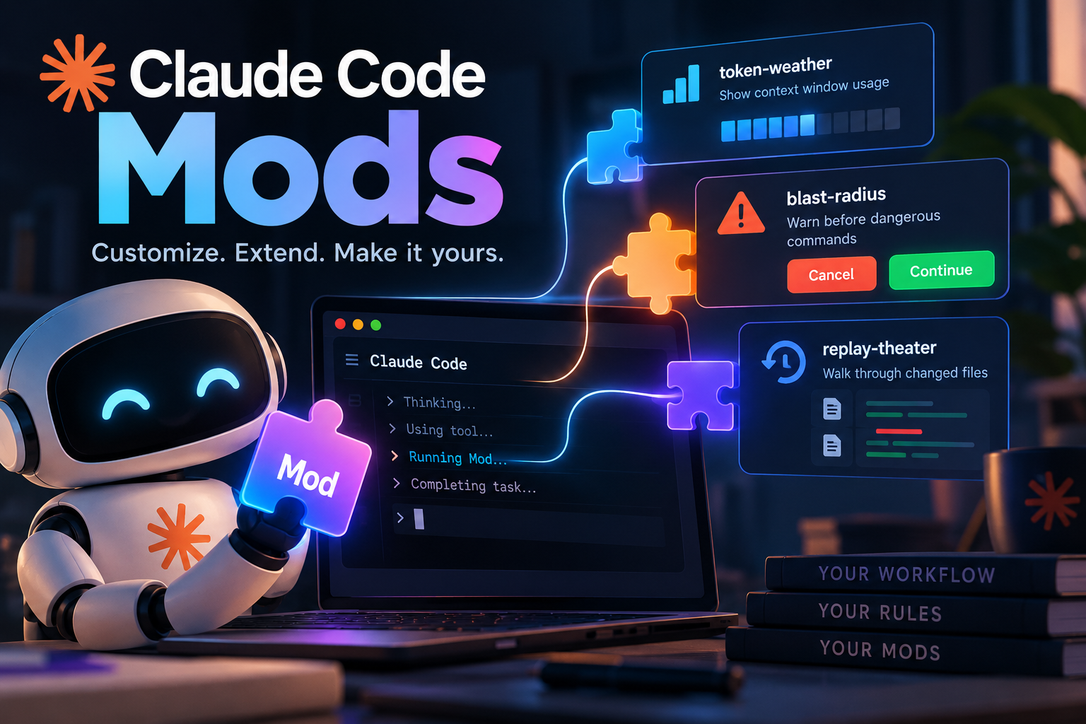 Claude Code Mods turn prompts, tool calls, permissions, and parts of the interface into programmable extension points. /posts/claude-code-mods/17_24_48.png
